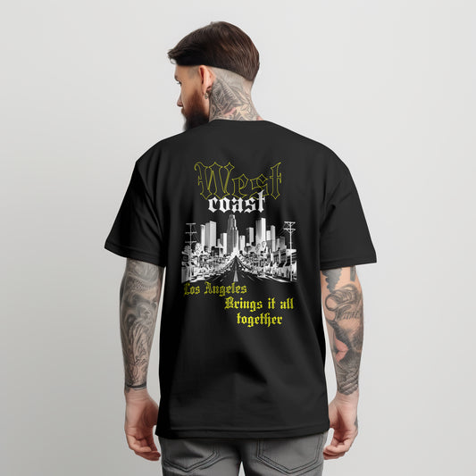 West Coast black cotton T-Shirt, Custom, L.A. Design